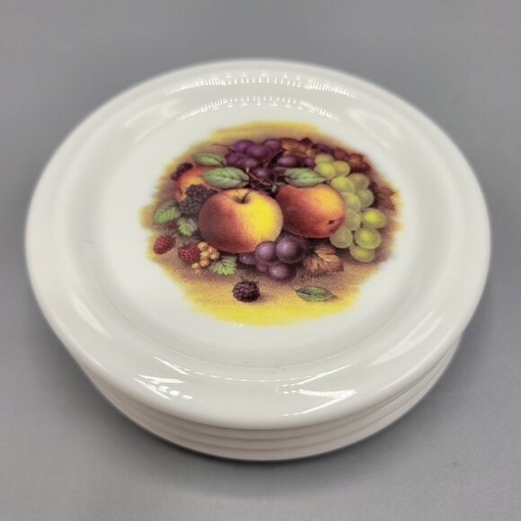 Vintage Crown England Fruit Motif Coasters Set Of 4 Trinket Dishes 3.5" - Picture 2 of 6